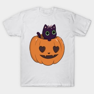 orange pumpkin black cat heart halloween coquette dollette T-Shirt